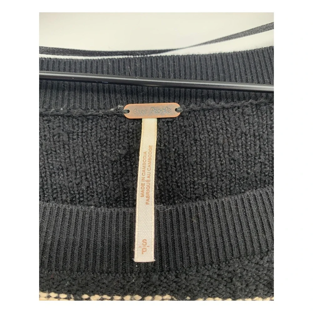 Free People Sweater Womens Small Black Beige Striped Cotton Textured Oversized